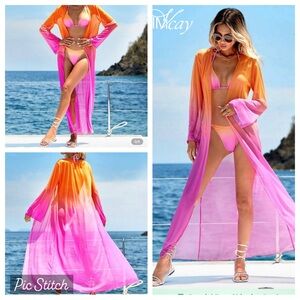 Vibrant Orange and Pink Ombre Beach Cover-Up